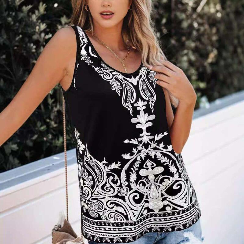 Primavera/Verano Tallas Grandes Cuello Redondo Impreso Chaleco Elegante De Moda Top Ropa De Mujer