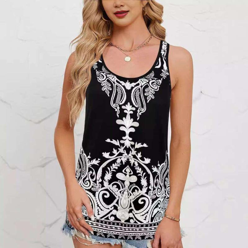 Primavera/Verano Tallas Grandes Cuello Redondo Impreso Chaleco Elegante De Moda Top Ropa De Mujer - Imagen 2