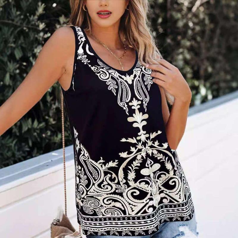 Primavera/Verano Tallas Grandes Cuello Redondo Impreso Chaleco Elegante De Moda Top Ropa De Mujer - Imagen 4