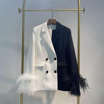 Ropa De Abrigo Elegante Con Doble Botonadura Para Mujer, Blazers, Chaqueta De Diseñador A La Moda, Chaqueta Clásica Con Puños De Plumas Para Mujer