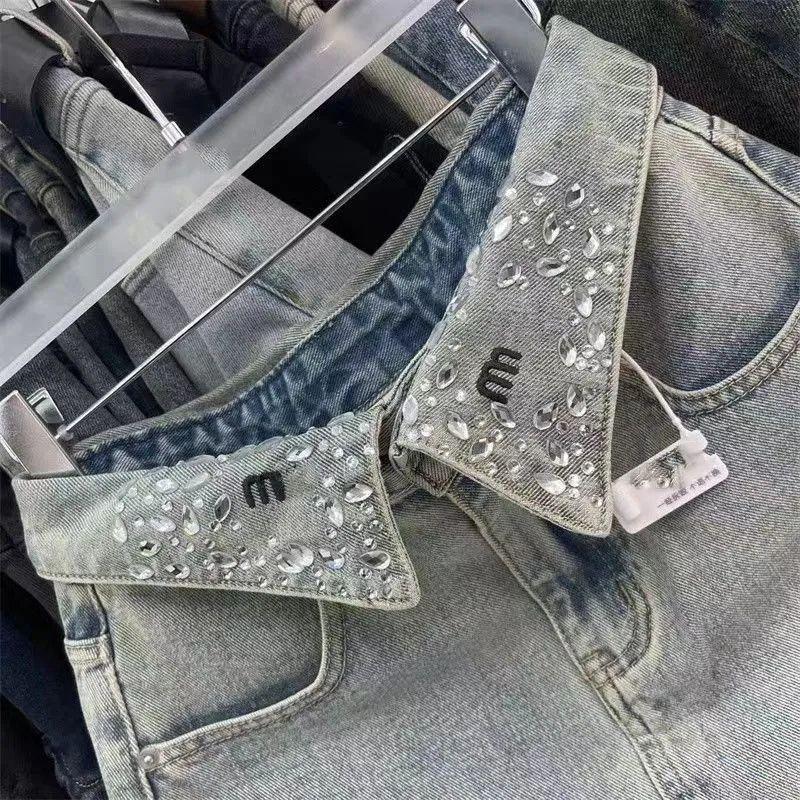 Sasa Bfg2501206 Falda Vaquera Azul Claro Cuello En V Alta Cintura Mini Diamantes Verano Primavera Chica Moderna - Imagen 3