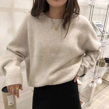 Suéter De Cachemira Cálido Y Grueso Para Mujer, Jersey De Punto Liso Y Sencillo Con Cuello Redondo, Básico Suelto, Harajuku
