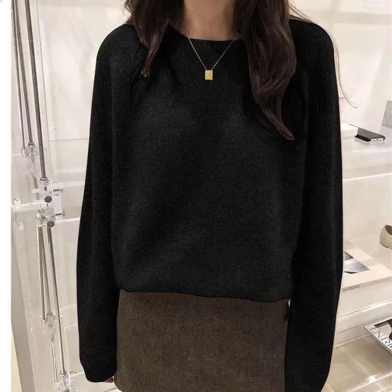 Suéter De Cachemira Cálido Y Grueso Para Mujer, Jersey De Punto Liso Y Sencillo Con Cuello Redondo, Básico Suelto, Harajuku - Imagen 3