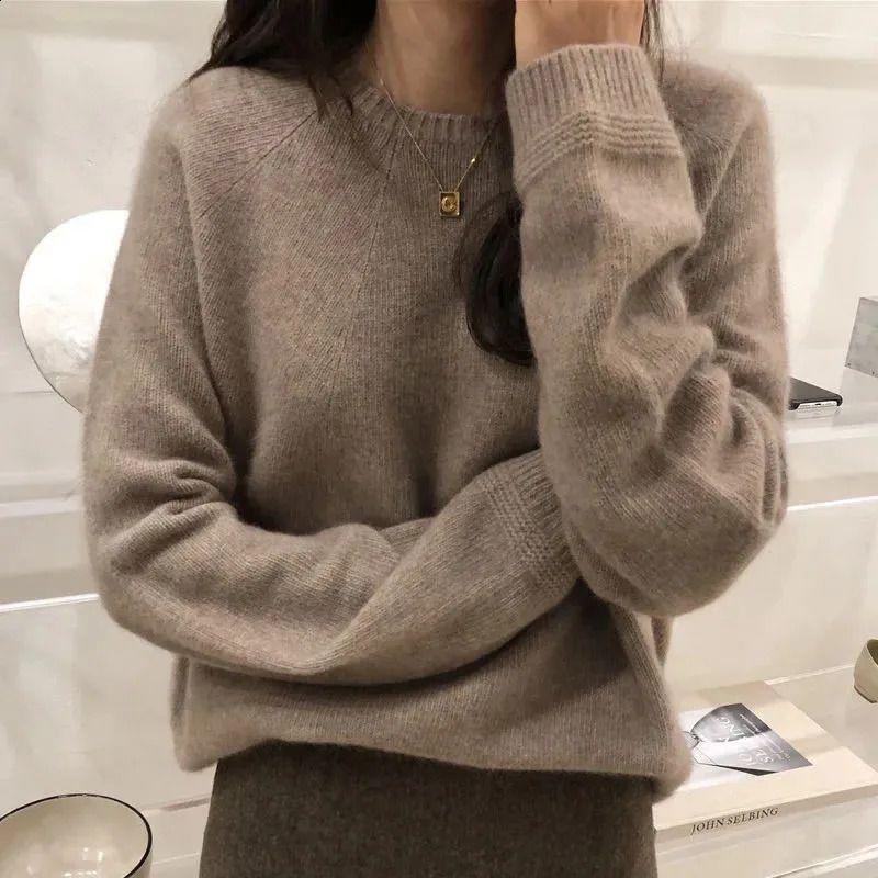 Suéter De Cachemira Cálido Y Grueso Para Mujer, Jersey De Punto Liso Y Sencillo Con Cuello Redondo, Básico Suelto, Harajuku - Imagen 4