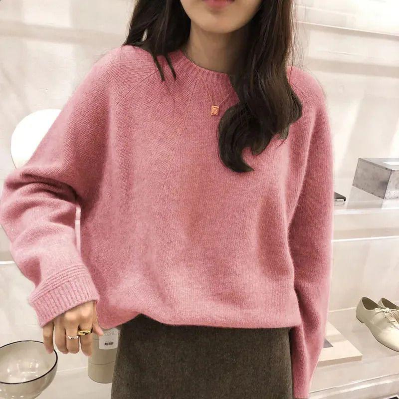 Suéter De Cachemira Cálido Y Grueso Para Mujer, Jersey De Punto Liso Y Sencillo Con Cuello Redondo, Básico Suelto, Harajuku - Imagen 5