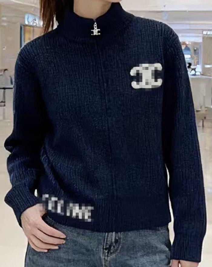 Suéter De Punto De Diseñador, Cárdigan De Punto Con Cuello Alto Y Letras Bordadas Para Mujer, Nuevo Suéter De Diseñador - Imagen 2