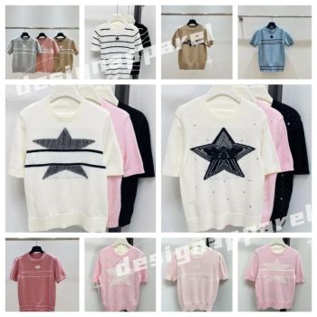 Suéter De Punto De Manga Corta Para Mujer De Alta Calidad, Suéter De Diseñador De Lujo, Estilo Clásico De Cuello Redondo De Color Sólido Con Bordado, Suéter Cd Para Mujer