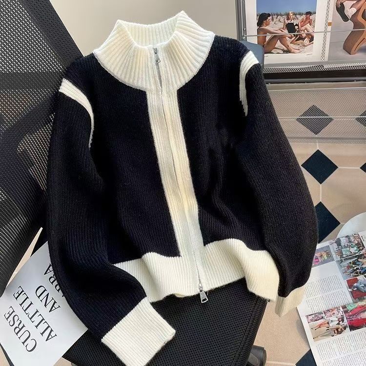 Suéter Para Mujer Diseñador Cardigan De Punto Chaqueta De Lujo Tops Otoño Invierno Abrigo Bordado Stand Up Collar Color Bloqueado Suéter De Manga Larga - Imagen 2