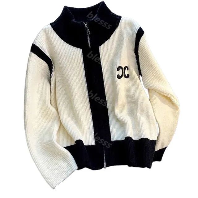 Suéter Para Mujer Diseñador Cardigan De Punto Chaqueta De Lujo Tops Otoño Invierno Abrigo Bordado Stand Up Collar Color Bloqueado Suéter De Manga Larga - Imagen 5