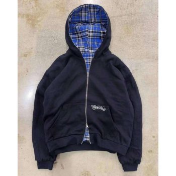 Sudadera Con Capucha A Cuadros Azul De Doble Cara Para Hombre Y Mujer, Chaqueta Con Capucha Holgada Bordada Con Cremallera, Ropa De Calle Y2k, Sudadera Informal Para Pareja, Novedad De 2026