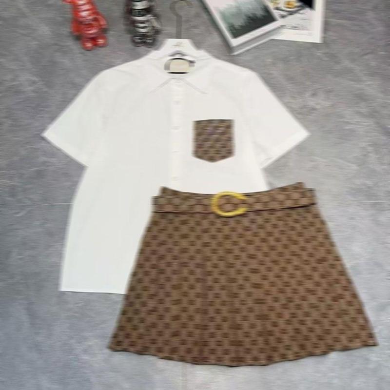 Summer Nuevo Conjunto Para Mujer, Camisa Retro Con Cuello De Alta Calidad Combinada Con Cinturón Estampado Y Falda Corta - Imagen 2