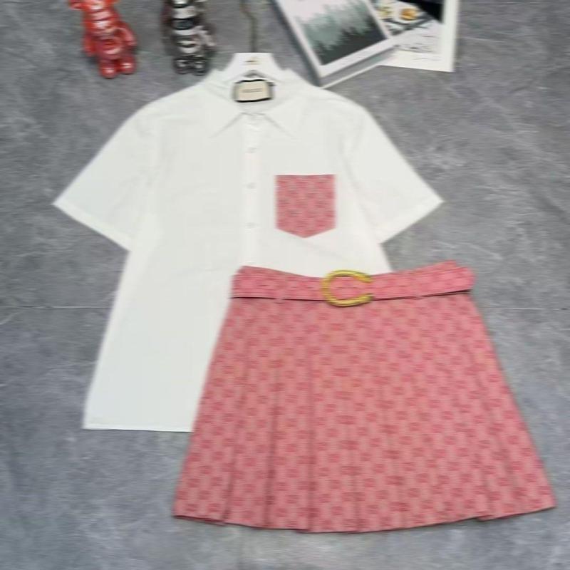 Summer Nuevo Conjunto Para Mujer, Camisa Retro Con Cuello De Alta Calidad Combinada Con Cinturón Estampado Y Falda Corta - Imagen 3
