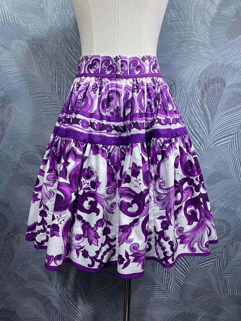 Summer Street Women Falda 100% Algodón De Algodón De Porcelana De Porcelana De Porcelana Imperio De Vacaciones Medio Vestido De Dulces Para Niñas - Imagen 2