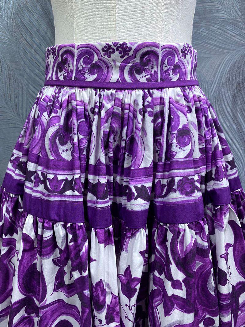 Summer Street Women Falda 100% Algodón De Algodón De Porcelana De Porcelana De Porcelana Imperio De Vacaciones Medio Vestido De Dulces Para Niñas - Imagen 3
