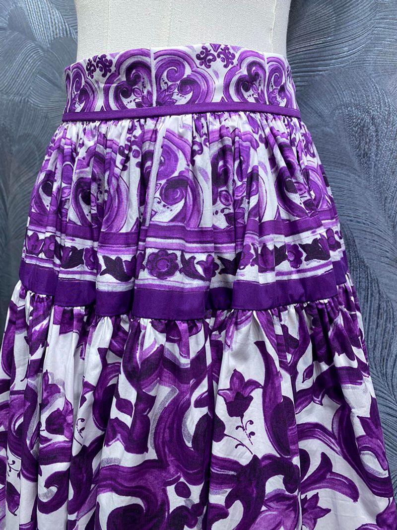 Summer Street Women Falda 100% Algodón De Algodón De Porcelana De Porcelana De Porcelana Imperio De Vacaciones Medio Vestido De Dulces Para Niñas - Imagen 4