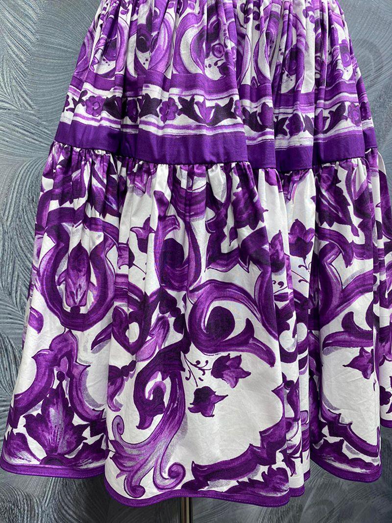 Summer Street Women Falda 100% Algodón De Algodón De Porcelana De Porcelana De Porcelana Imperio De Vacaciones Medio Vestido De Dulces Para Niñas - Imagen 5