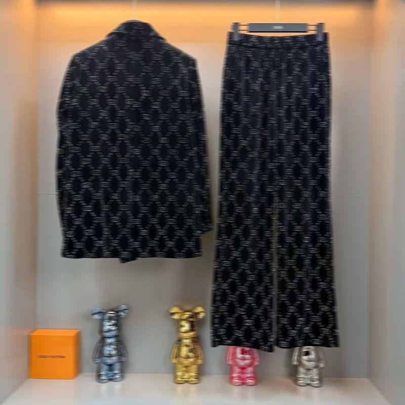 Traje De Terciopelo Para Mujer Con Chaqueta Estampada De Diseño Cruzado Combinada Con Pantalones Largos Anchos, Conjunto De Traje De Lujo De Alta Calidad - Imagen 2