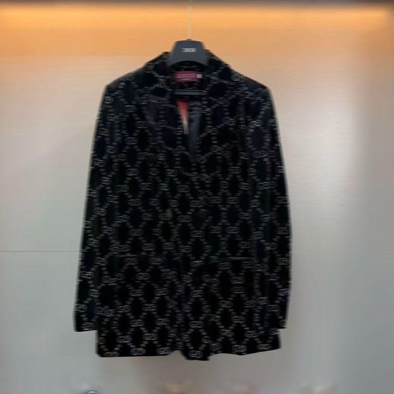 Traje De Terciopelo Para Mujer Con Chaqueta Estampada De Diseño Cruzado Combinada Con Pantalones Largos Anchos, Conjunto De Traje De Lujo De Alta Calidad - Imagen 4