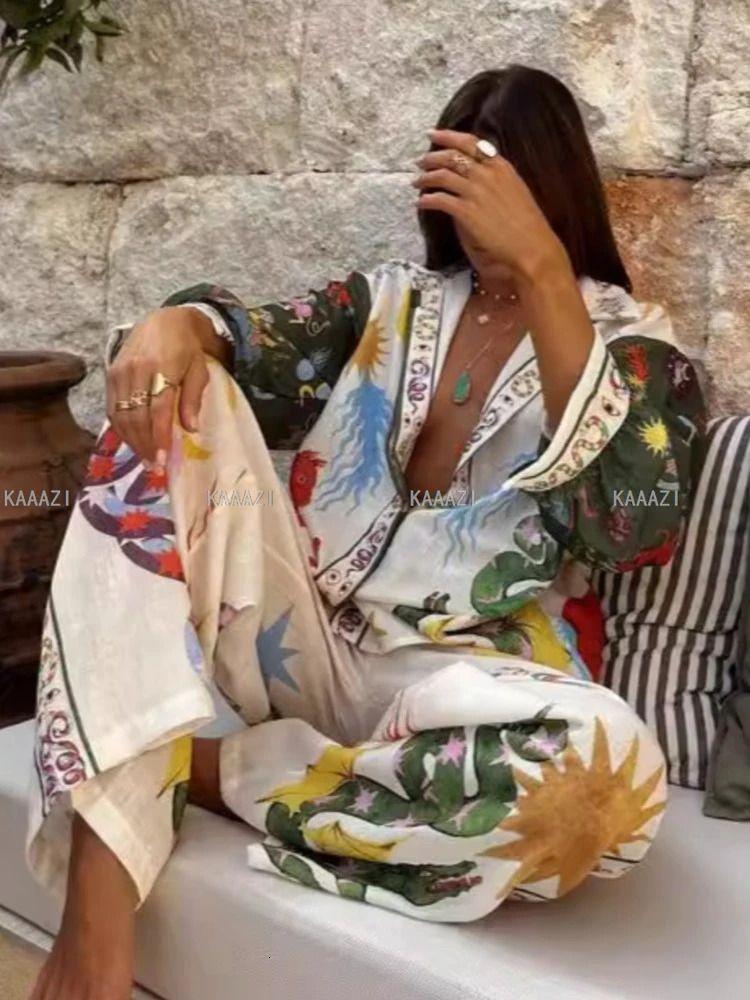 Trajes De Estampado Casual De Moda De Polo Mujeres De Mangas Largas Camiseta Tops Pantalones Elegantes Femeninos De 2 Piezas Ejuicios De Ropa Volicería 2 - Imagen 2