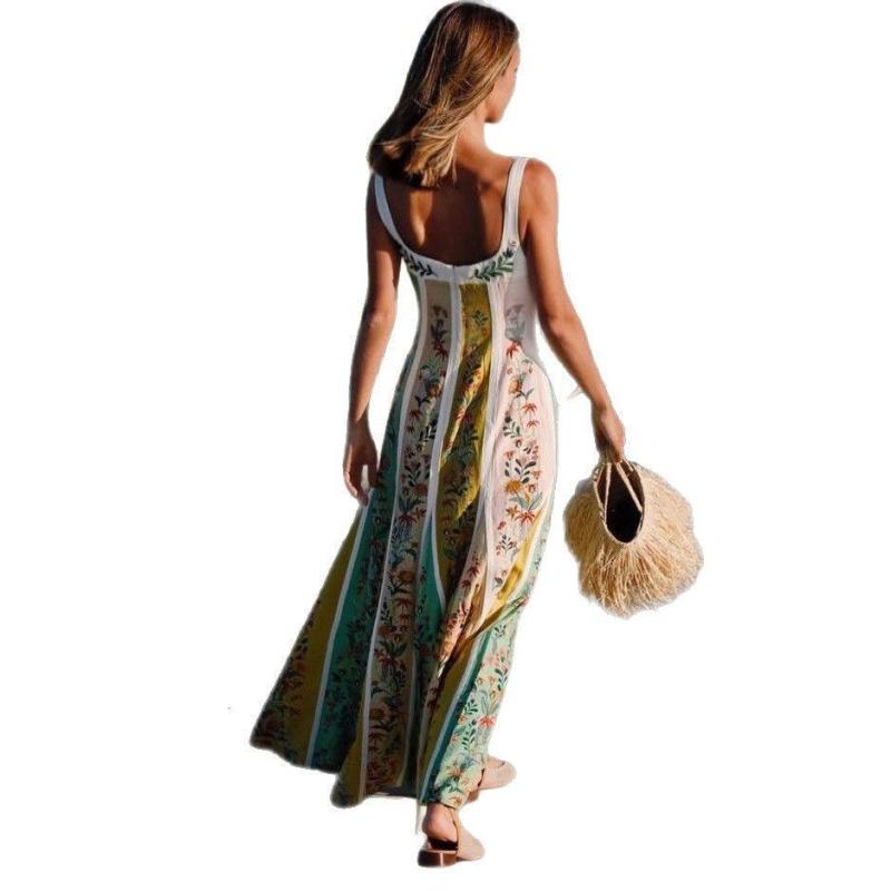 Vestido De Vacaciones Con Tirantes Estampados De Lino, Estilo Ins De Moda, Silueta Informal Holgada, Tela Transpirable, Atuendo Diario De Moda Para Mujer - Imagen 5